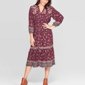 Knox Rose burgundy floral boho midi dress